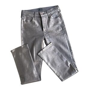 MOTHER Mid Rise Dazzler Ankle Jeans Heavy Metal Metallic Gold Size 24